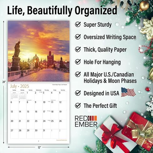 RED EMBER European Destinations | 12" x 24" Open | Thick & Sturdy Paper | Giftable | Calendar 2026 in Saudi Arabia