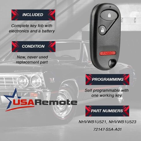 مفتاح السيارة فوب دخول بدون مفتاح عن بعد يناسب Honda Civic EX LX DX 2001 2002 2003 2004 2005 / Honda Pilot 2003 2004 2005 2006 2007 (NHVWB1U521، NHVWB1U523) مع التعليمات in Saudi Arabia