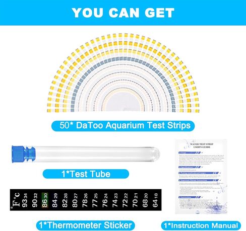DaToo 8 in 1 Aquarium Test Kit Fish Tank Test Strips Accurate Water Quality Testing Strips for Ammonia PH Total Alkalinity Carbonate Hardness Free Chlorine Nitrate Nitrite Temperature (100 Strips) in Saudi Arabia