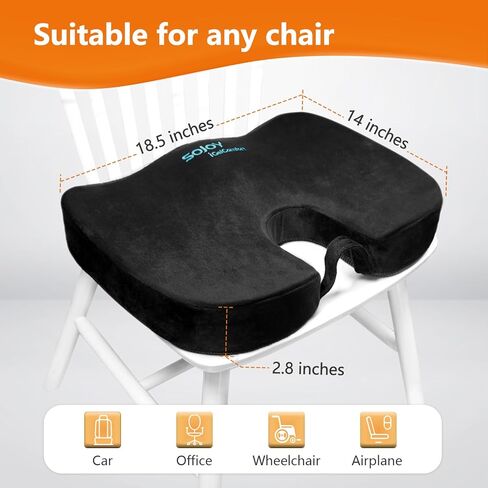 وسادة كرسي مكتب Sojoy، وسادة مقعد السيارة من إسفنج الذاكرة الفحمي، الورك وعرق النسا والعصعص، وسادة مقعد لتخفيف آلام أسفل الظهر للمكتب، الكرسي، مقعد السيارة in Kuwait