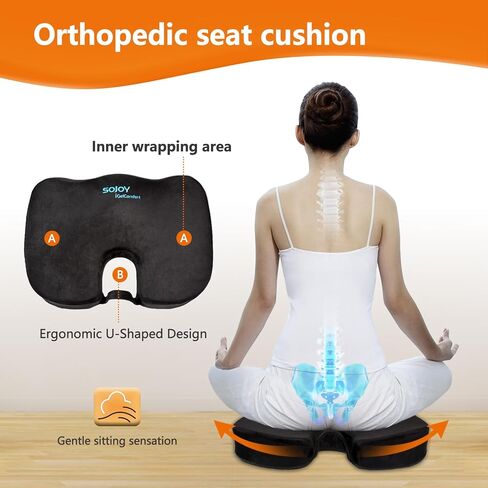 وسادة كرسي مكتب Sojoy، وسادة مقعد السيارة من إسفنج الذاكرة الفحمي، الورك وعرق النسا والعصعص، وسادة مقعد لتخفيف آلام أسفل الظهر للمكتب، الكرسي، مقعد السيارة in Kuwait