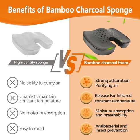 وسادة كرسي مكتب Sojoy، وسادة مقعد السيارة من إسفنج الذاكرة الفحمي، الورك وعرق النسا والعصعص، وسادة مقعد لتخفيف آلام أسفل الظهر للمكتب، الكرسي، مقعد السيارة in Kuwait