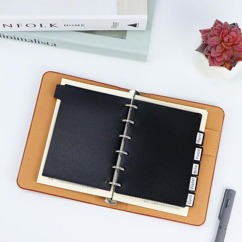 Koqye 2 Sets A7 Cash Envelope with Tabs, Binder Dividers with Pockets, 6-Hole Pouched Index Dividers with Tabs for Personal A7 Budgeting Binder Organizer (Black) in Saudi Arabia
