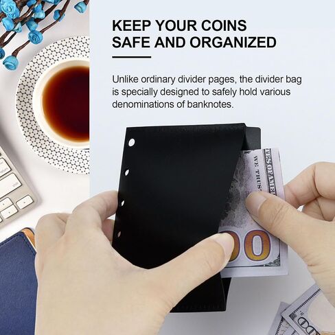 Koqye 2 Sets A7 Cash Envelope with Tabs, Binder Dividers with Pockets, 6-Hole Pouched Index Dividers with Tabs for Personal A7 Budgeting Binder Organizer (Black) in Saudi Arabia