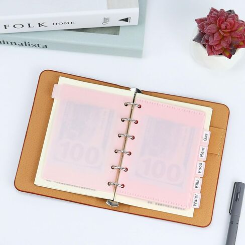 مجموعتان من مظاريف النقود مقاس A7 من Koqye مع علامات التبويب، وفواصل المجلدات مع جيوب، وفواصل الفهرس المحشوة بـ 6 فتحات مع علامات التبويب لمنظم مجلد الميزانية الشخصي A7 (أسود) in Kuwait