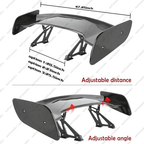 جناح خلفي عالمي مقاس 47 بوصة طراز GT، زاوية قابلة للتعديل لجناح RacetrackTrunk متوافق مع Mazda Miata Chevy Corvette Camaro Nissan Lexus Toyota Honda Ford Mustang Scion (أسود لامع) in Saudi Arabia