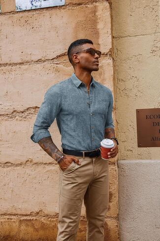 PJ PAUL JONES Men's Linen Shirts Casual Button Down Long Sleeve Shirt Lightweight Beach Shirt with Pocket in Saudi Arabia