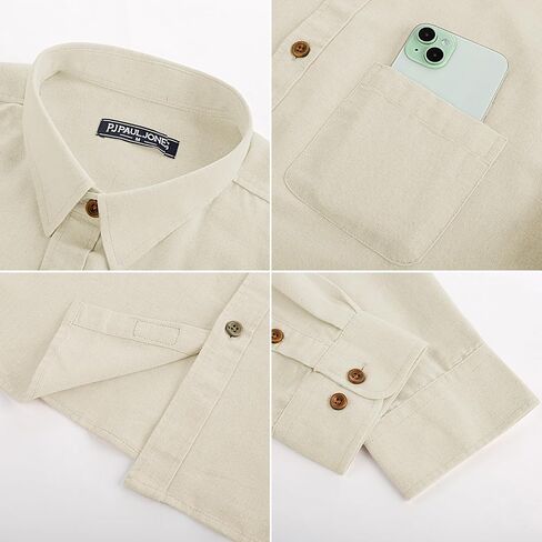 PJ PAUL JONES Men's Linen Shirts Casual Button Down Long Sleeve Shirt Lightweight Beach Shirt with Pocket in Saudi Arabia