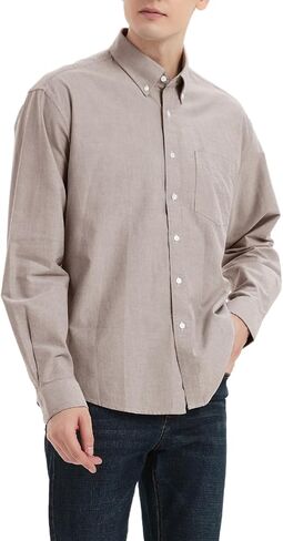Mens Long Sleeve Button Down Shirts Untucked Oxford Shirt with Pocket in Saudi Arabia