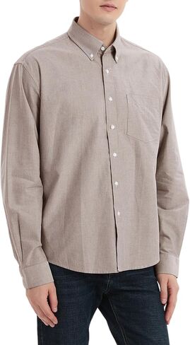 Mens Long Sleeve Button Down Shirts Untucked Oxford Shirt with Pocket in Saudi Arabia