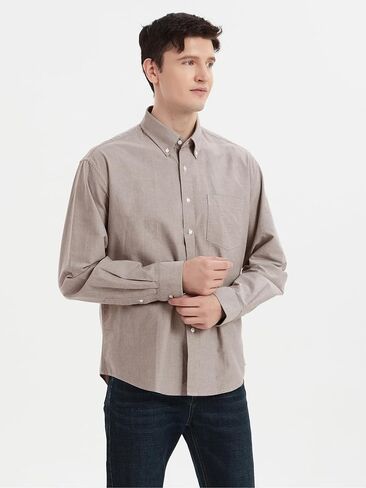 Mens Long Sleeve Button Down Shirts Untucked Oxford Shirt with Pocket in Saudi Arabia