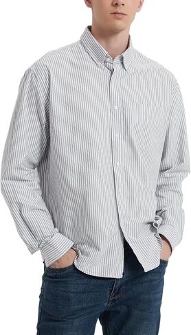 Mens Long Sleeve Button Down Shirts Untucked Oxford Shirt with Pocket in Saudi Arabia