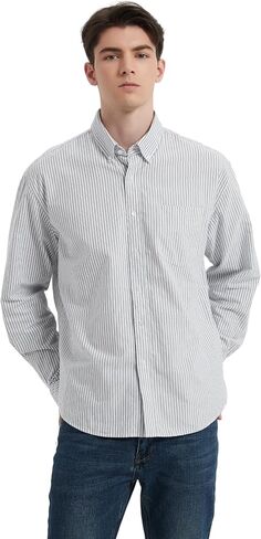 Mens Long Sleeve Button Down Shirts Untucked Oxford Shirt with Pocket in Saudi Arabia