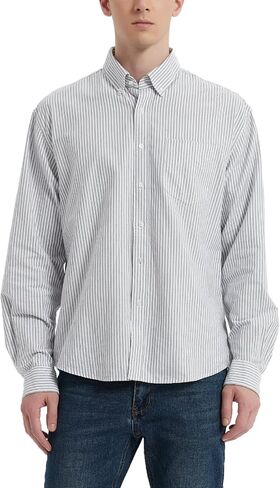 Mens Long Sleeve Button Down Shirts Untucked Oxford Shirt with Pocket in Saudi Arabia