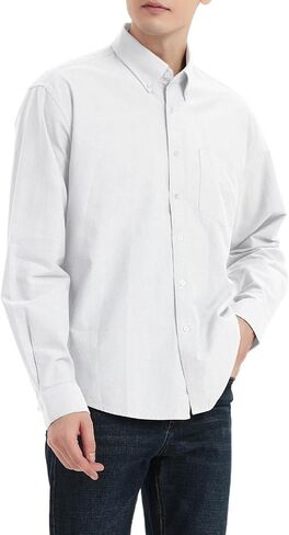 قمصان رجالي بأكمام طويلة وأزرار سفلية، قميص أكسفورد غير مطوي مع جيب in Kuwait