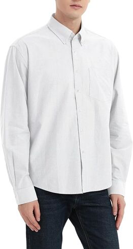 قمصان رجالي بأكمام طويلة وأزرار سفلية، قميص أكسفورد غير مطوي مع جيب in Kuwait