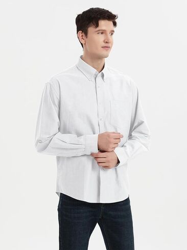 قمصان رجالي بأكمام طويلة وأزرار سفلية، قميص أكسفورد غير مطوي مع جيب in Kuwait