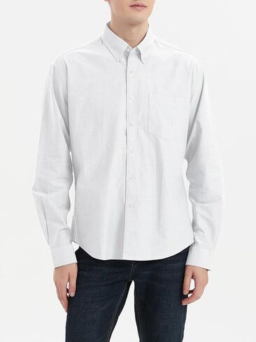 قمصان رجالي بأكمام طويلة وأزرار سفلية، قميص أكسفورد غير مطوي مع جيب in Kuwait