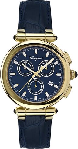 ساعة Ferragamo Idillio Collection الفاخرة للرجال مع حزام أزرق يتميز بهيكل ذهبي وقرص أزرق in Kuwait