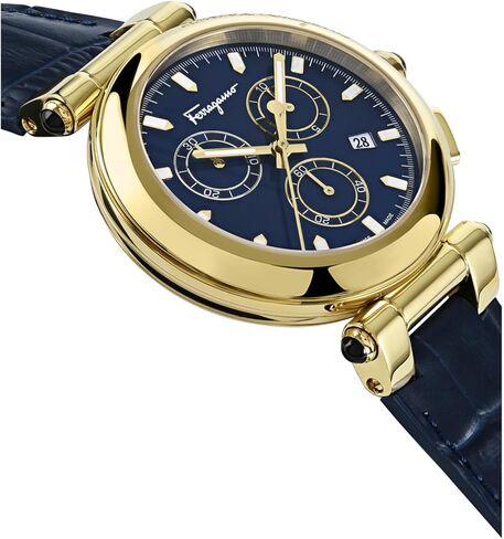 ساعة Ferragamo Idillio Collection الفاخرة للرجال مع حزام أزرق يتميز بهيكل ذهبي وقرص أزرق in Kuwait