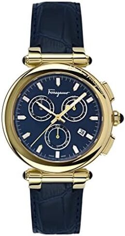 ساعة Ferragamo Idillio Collection الفاخرة للرجال مع حزام أزرق يتميز بهيكل ذهبي وقرص أزرق in Kuwait