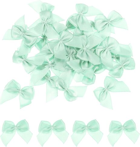 MECCANIXITY 80Pcs Mini Ribbon Bow 1" Mini Fabric Satin Ribbon Flower Bows for Craft DIY Wedding Birthday Party Green in Saudi Arabia
