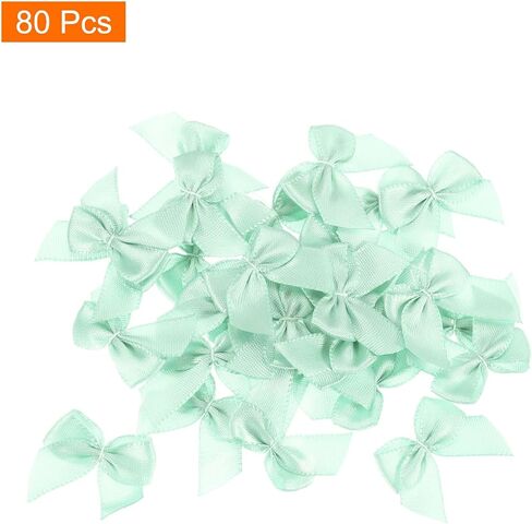 MECCANIXITY 80Pcs Mini Ribbon Bow 1" Mini Fabric Satin Ribbon Flower Bows for Craft DIY Wedding Birthday Party Green in Saudi Arabia