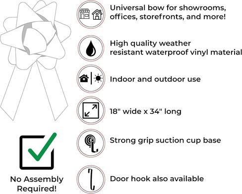 Large 3D Universal Celebration Bow - 18" x 34", Waterproof Vinyl, Suction Cup & Door Hook for Cars, Doors, and Events (Red) in Saudi Arabia