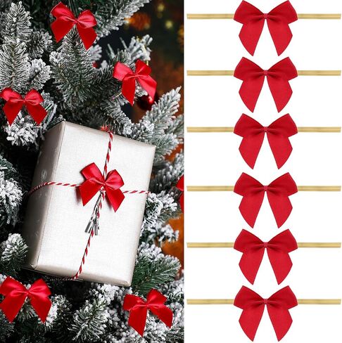 100 Pieces Christmas Red Satin Twist Tie Bows Small Bows Ribbon Bows Decorating Ribbon Bows for Craft Favor Supply Appliques DIY Craft Sewing Scrapbooking Wedding in Saudi Arabia