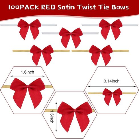 100 Pieces Christmas Red Satin Twist Tie Bows Small Bows Ribbon Bows Decorating Ribbon Bows for Craft Favor Supply Appliques DIY Craft Sewing Scrapbooking Wedding in Saudi Arabia