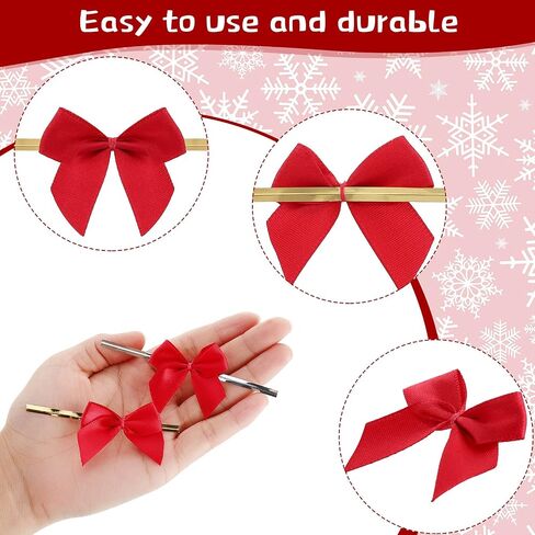 100 Pieces Christmas Red Satin Twist Tie Bows Small Bows Ribbon Bows Decorating Ribbon Bows for Craft Favor Supply Appliques DIY Craft Sewing Scrapbooking Wedding in Saudi Arabia