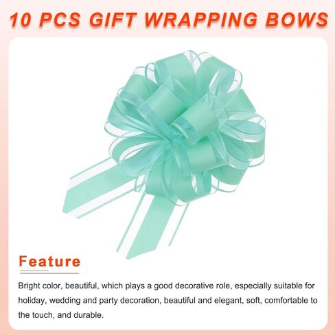 MECCANIXITY 10pcs 8 Inch Large Big Pull Bow Organza Gift Wrapping Bows Ribbon for Wedding Car Baskets Presents Christmas Bow, White in Saudi Arabia