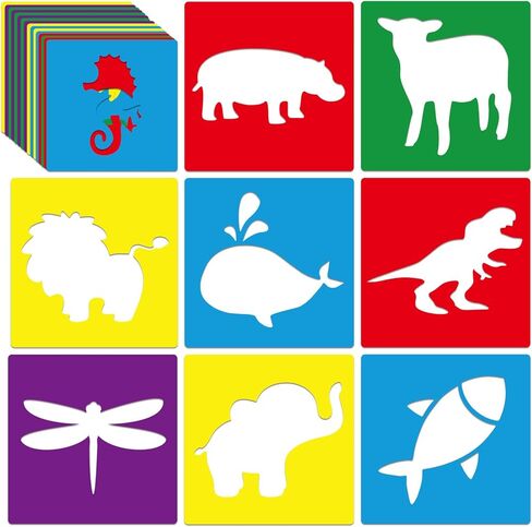 24 Piece Stencils for Kids Animal Stencils for Painting Sidewalk Chalk Stencil Outdoor Stencil Animal Style Collection-5in in Kuwait