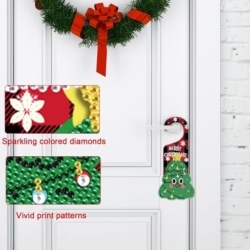 الماس اللوحة عيد الميلاد باب علامة قلادة مجموعات لتزيين الباب، عيد الميلاد الغزلان 5D كريستال أحجار الراين الماس الفن شنقا الباب حسب عدد مجموعات شنقا ديكور المنزل هدية in Kuwait