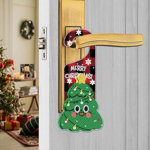 الماس اللوحة عيد الميلاد باب علامة قلادة مجموعات لتزيين الباب، عيد الميلاد الغزلان 5D كريستال أحجار الراين الماس الفن شنقا الباب حسب عدد مجموعات شنقا ديكور المنزل هدية in Kuwait