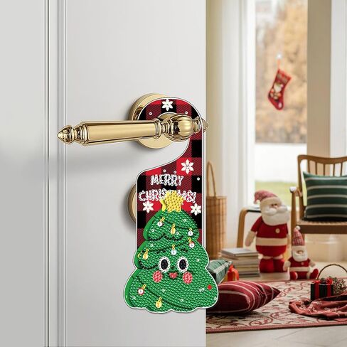 الماس اللوحة عيد الميلاد باب علامة قلادة مجموعات لتزيين الباب، عيد الميلاد الغزلان 5D كريستال أحجار الراين الماس الفن شنقا الباب حسب عدد مجموعات شنقا ديكور المنزل هدية in Kuwait