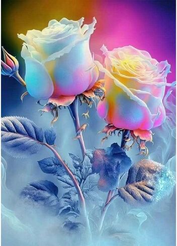 ZHUDENGXJL 5D Colorful Rose Diamond Painting Kits for Adults, Flowers Diamond Art Kits for Beginner, DIY Round Full Drill Gem Art Kits for Home Wall Decor Gifts 12x 16 Inch in Saudi Arabia
