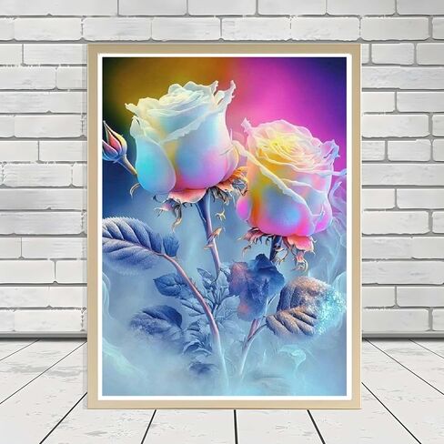 ZHUDENGXJL 5D Colorful Rose Diamond Painting Kits for Adults, Flowers Diamond Art Kits for Beginner, DIY Round Full Drill Gem Art Kits for Home Wall Decor Gifts 12x 16 Inch in Saudi Arabia