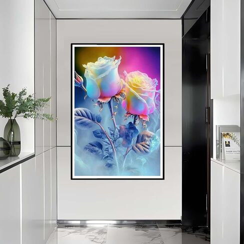 ZHUDENGXJL 5D Colorful Rose Diamond Painting Kits for Adults, Flowers Diamond Art Kits for Beginner, DIY Round Full Drill Gem Art Kits for Home Wall Decor Gifts 12x 16 Inch in Saudi Arabia