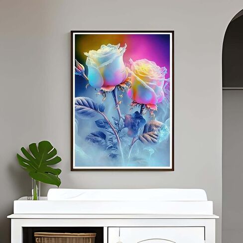 ZHUDENGXJL 5D Colorful Rose Diamond Painting Kits for Adults, Flowers Diamond Art Kits for Beginner, DIY Round Full Drill Gem Art Kits for Home Wall Decor Gifts 12x 16 Inch in Saudi Arabia