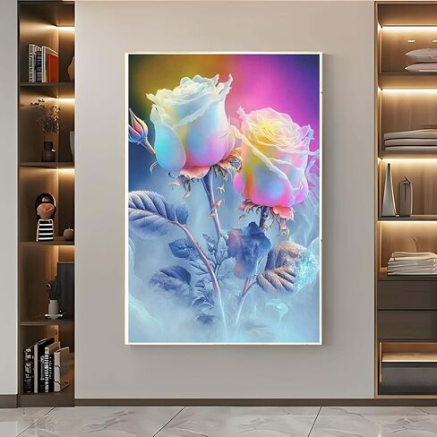 ZHUDENGXJL 5D Colorful Rose Diamond Painting Kits for Adults, Flowers Diamond Art Kits for Beginner, DIY Round Full Drill Gem Art Kits for Home Wall Decor Gifts 12x 16 Inch in Saudi Arabia