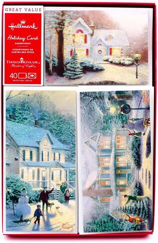Hallmark Thomas Kinkade Boxed Christmas Cards Assortment, Snowy Houses (40 Cards with Envelopes and Foil Seals) (1XPX1761) in Saudi Arabia