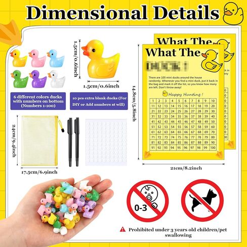 110 Pcs Number Mini Resin Ducks Hunting Games Hiding Tiny Ducks Funning Hunting Games Hide Around House Cruise Classroom and Office(Multicolor) in Saudi Arabia