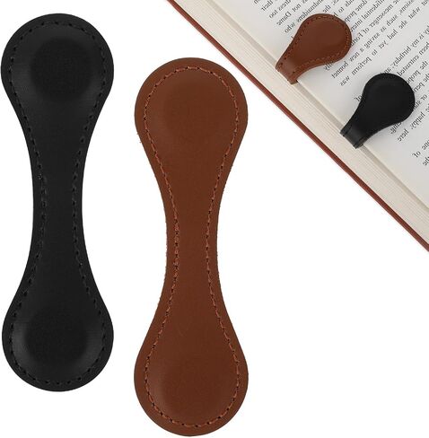 Prasacco 2 Pcs Magnetic Leather Bookmarks, Vintage Bookmarks for Reading Leather Magnetic Bookmark Book Mark Clip Page Markers Book Accessories for Book Lovers Readers Women Kids (Black+Brown) in Saudi Arabia