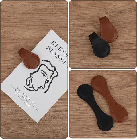 Prasacco 2 Pcs Magnetic Leather Bookmarks, Vintage Bookmarks for Reading Leather Magnetic Bookmark Book Mark Clip Page Markers Book Accessories for Book Lovers Readers Women Kids (Black+Brown) in Saudi Arabia