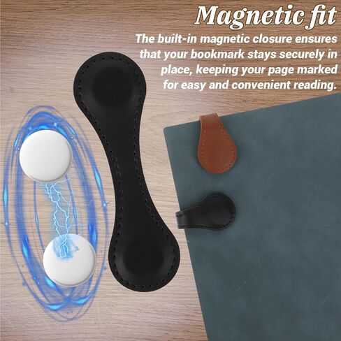 Prasacco 2 Pcs Magnetic Leather Bookmarks, Vintage Bookmarks for Reading Leather Magnetic Bookmark Book Mark Clip Page Markers Book Accessories for Book Lovers Readers Women Kids (Black+Brown) in Saudi Arabia