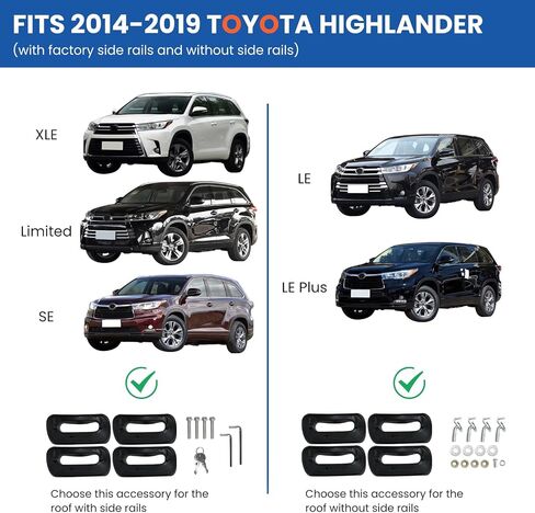 قضبان متقاطعة لرف السقف متوافقة مع Toyota Highlander 2014-2019 XLE Limited&SE&LE Plus&LE ملحقات قضبان متقاطعة من الألومنيوم سوداء قابلة للقفل على السطح حامل أمتعة 220 رطل in Saudi Arabia