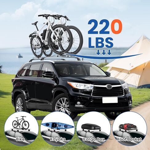قضبان متقاطعة لرف السقف متوافقة مع Toyota Highlander 2014-2019 XLE Limited&SE&LE Plus&LE ملحقات قضبان متقاطعة من الألومنيوم سوداء قابلة للقفل على السطح حامل أمتعة 220 رطل in Saudi Arabia