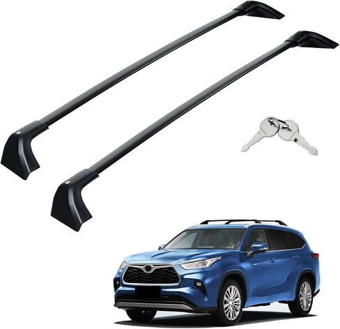 قضبان متقاطعة لرف السقف متوافقة مع Toyota Highlander 2014-2019 XLE Limited&SE&LE Plus&LE ملحقات قضبان متقاطعة من الألومنيوم سوداء قابلة للقفل على السطح حامل أمتعة 220 رطل in Saudi Arabia