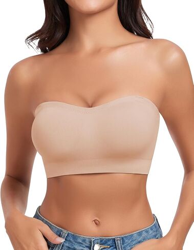 WOWENY Strapless Bras for Women Bandeau Bra Wireless Non-Slip Silicone Seamless Padded Tube Top Bra in Saudi Arabia